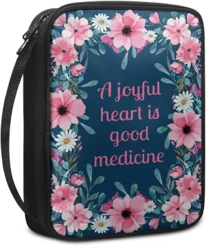 Rchsmod Daisy Flower Print Bible Cover for Women A Joyful Heart is Good Medicine Large Bible Case with Handle Lightweight Bible Carrying Case Bible Bag Bible Accessories Handbag