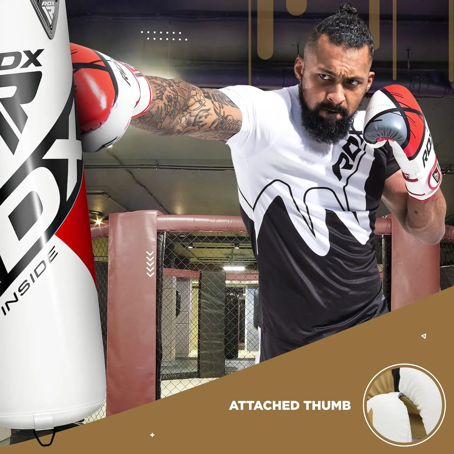 RDX Boxing Gloves EGO, Sparring Muay Thai Kickboxing MMA Heavy Training Mitts, Maya Hide Leather, Ventilated, Long Support, Punching Bag Workout Pads, Men Women Adult 8 10 12 14 16 oz
