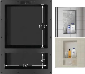 Ready Tile Double Shelf Shower Niche 25" x 17" x 4" Dimensions - Toiletry and Bathroom Niche Storage- Simple Installation with Texture Surface Shower Cubby Double Shelves