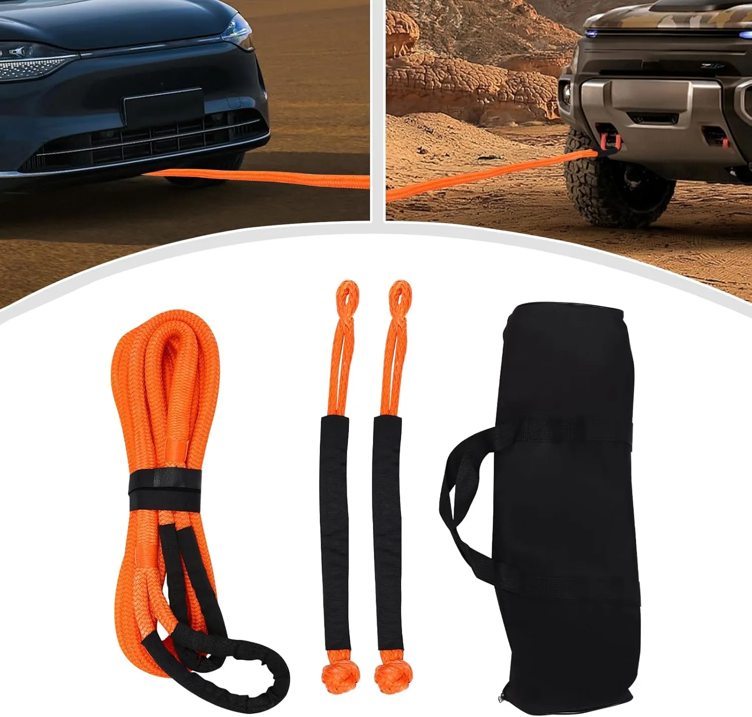 Recovery Rope,20 Feet 30580 lbs Elasticity Energy Snatch Rope Heavy Duty Energy Rope with Handbag Tow Rope (Orange)