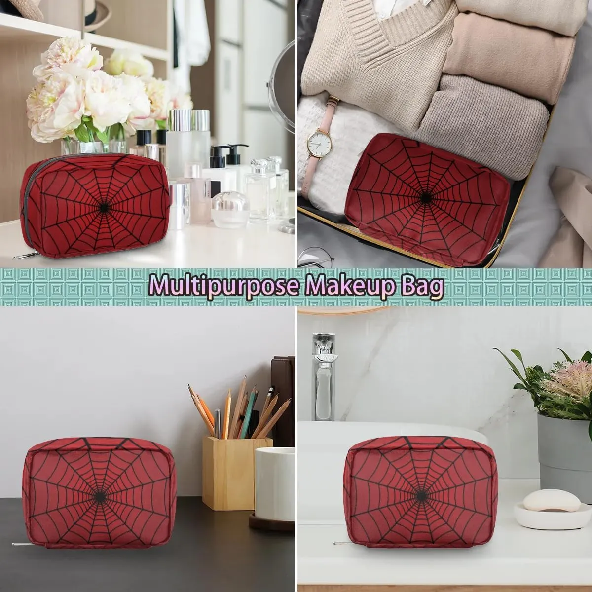 Red Web Travel Toiletry Bag for Kids, Cute Small Makeup Pouch for Boys Girls, Waterproof Wash Bag Cosmetic Weekender Bag Toddler Traveling Toiletries