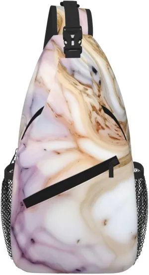 Red White Marble Pattern Fashion Print Crossbody Chest Bag - Adjustable Strap For Hiking And Working