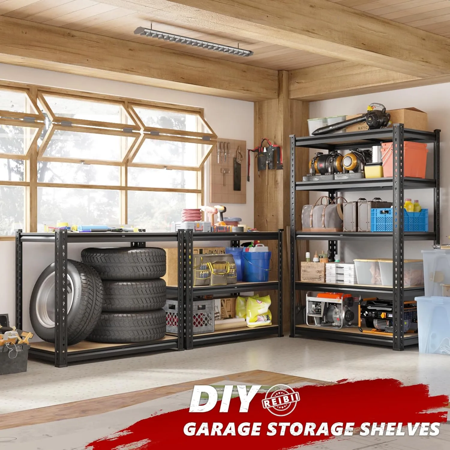 REIBII 2020LBS Storage Shelves 5 Tier Garage Shelving Heavy Duty Adjustable Garage Shelves, Utility Rack Shelf, Shelving Units for Storage Warehouse Pantry Closet, 35.5" W x 11.9" D x 72" H, 4 Pack