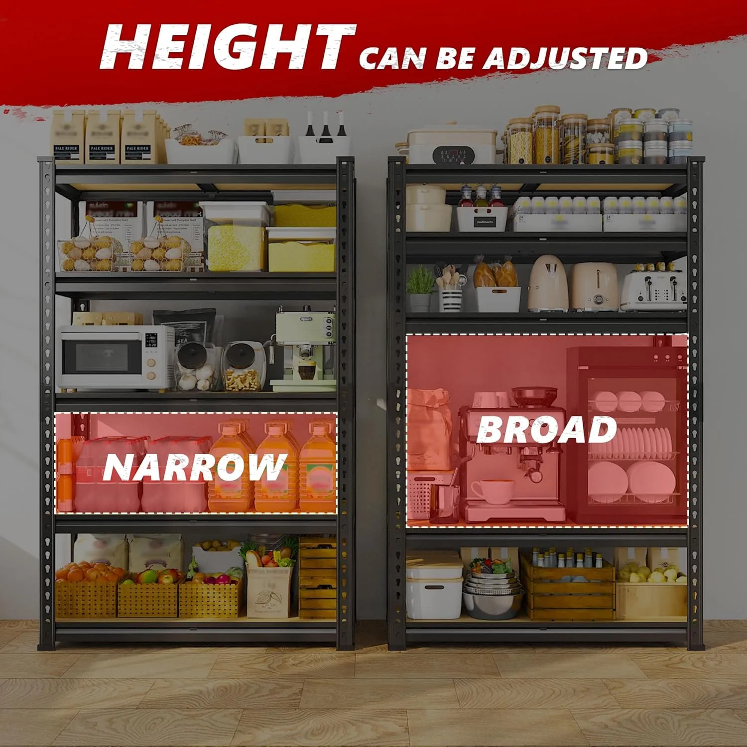 REIBII 2020LBS Storage Shelves 5 Tier Garage Shelving Heavy Duty Adjustable Garage Shelves, Utility Rack Shelf, Shelving Units for Storage Warehouse Pantry Closet, 35.5" W x 11.9" D x 72" H, 4 Pack