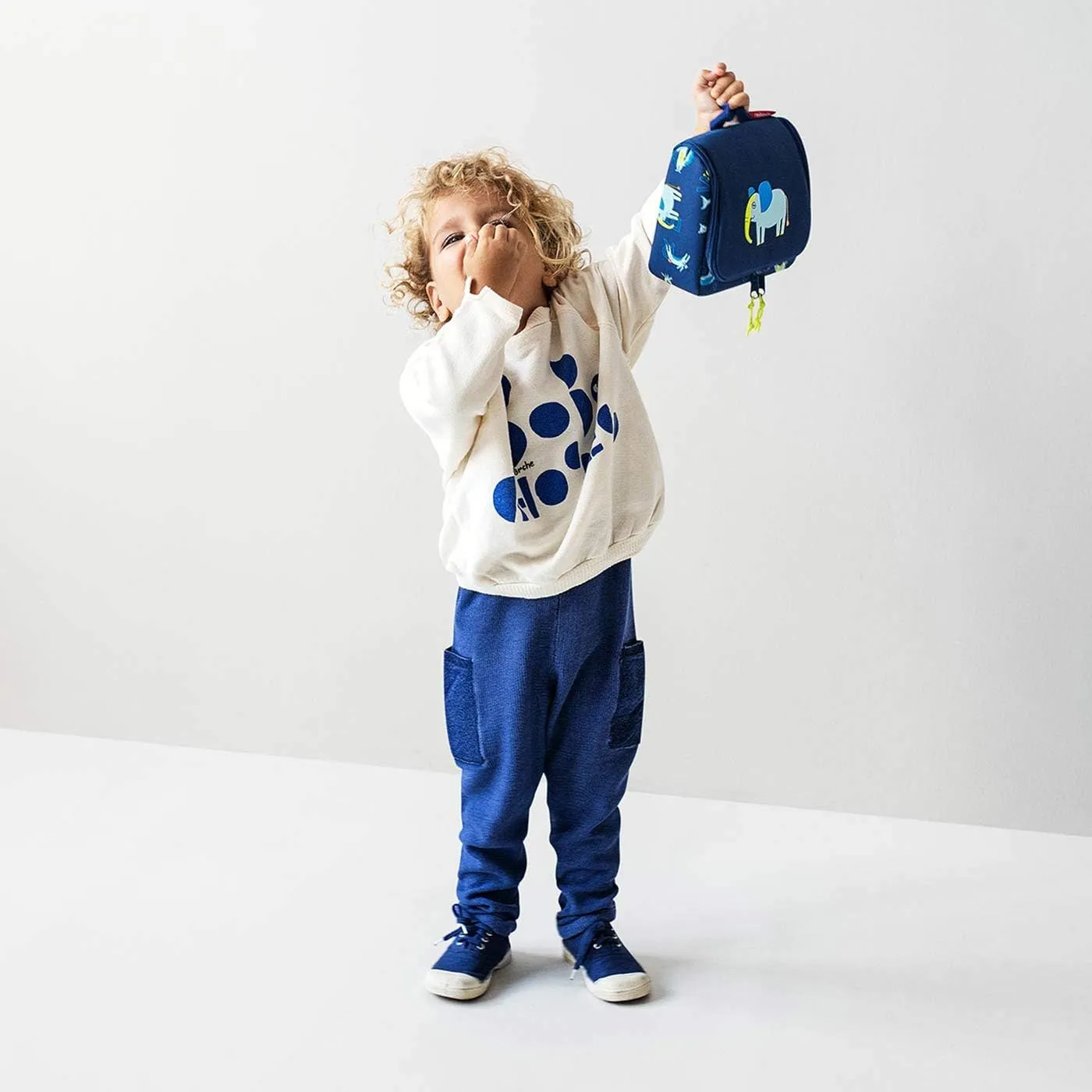 reisenthel Toiletbag S Kids, Small Hanging Travel Toiletry Organizer, ABC Friends Blue