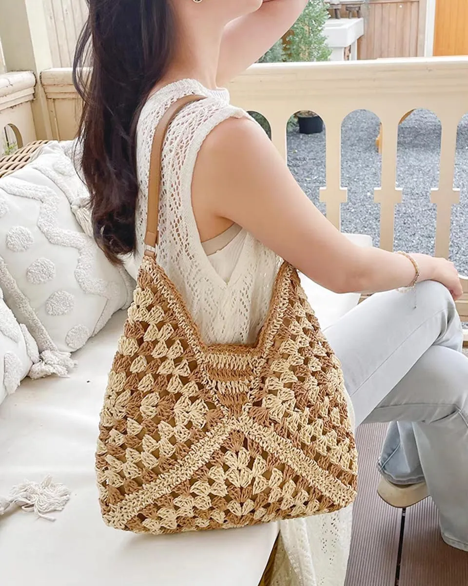 Rejolly Straw Hobo Bag for Women Tote Bag Summer Vacation Beach Handbags Boho Bohemian Style Shoulder Purse