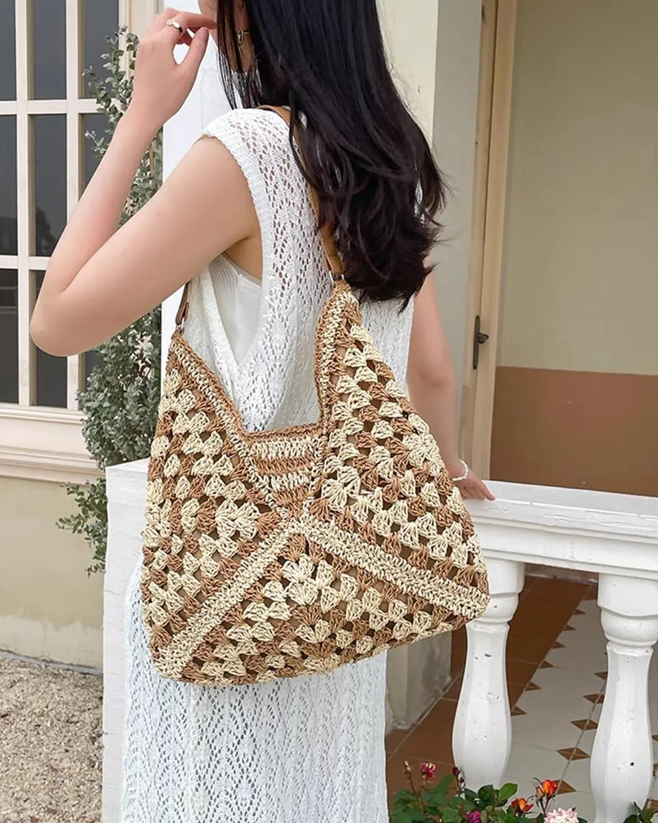 Rejolly Straw Hobo Bag for Women Tote Bag Summer Vacation Beach Handbags Boho Bohemian Style Shoulder Purse