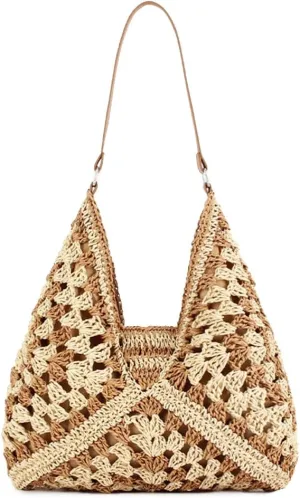 Rejolly Straw Hobo Bag for Women Tote Bag Summer Vacation Beach Handbags Boho Bohemian Style Shoulder Purse