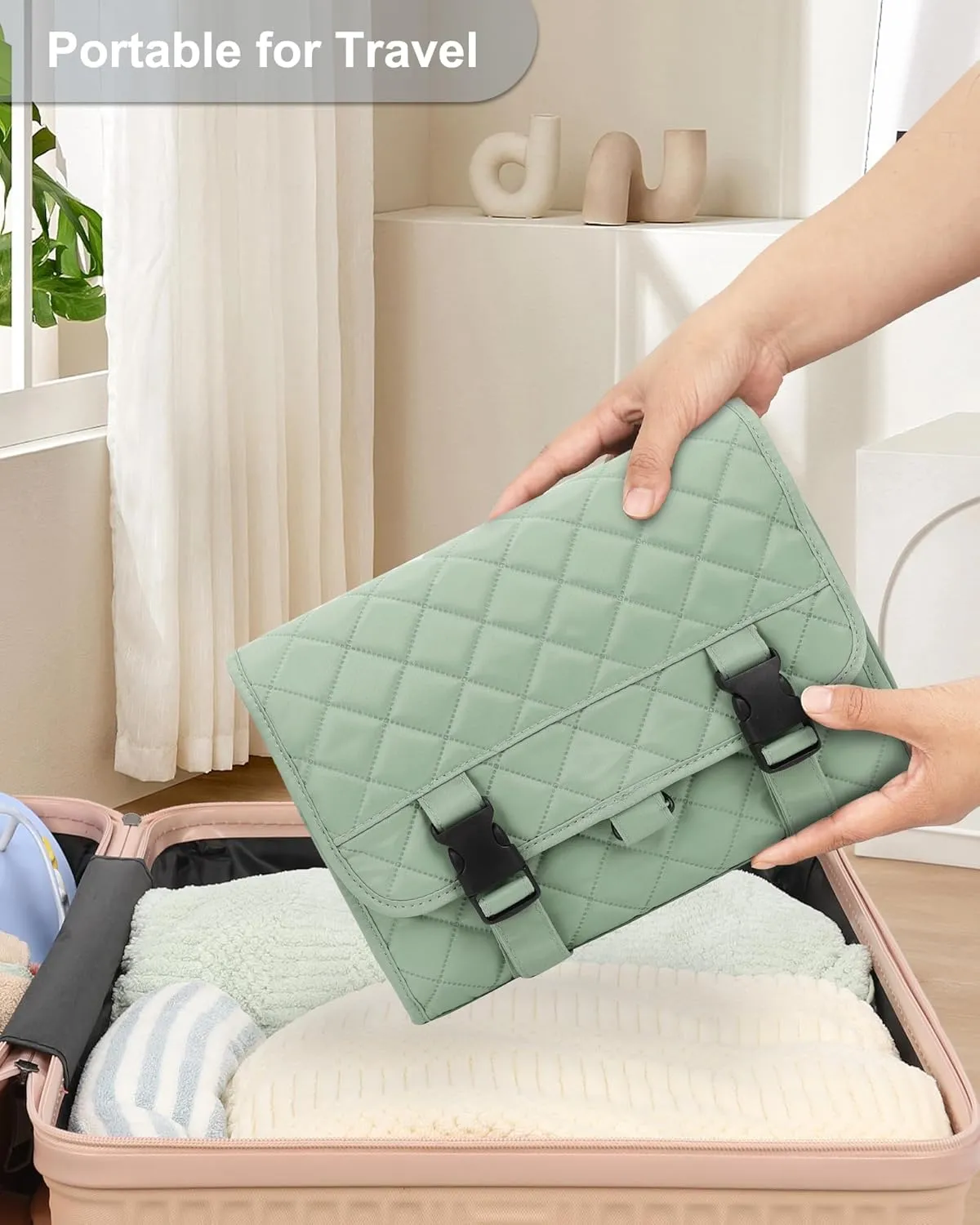 Relavel Travel Hanging Toiletry Bag for Men Women Travel Kit Shaving Bag Waterproof Large Makeup Bag Wash Bag Makeup Organizer Cosmetic Case for Bathroom Shower Green Pro