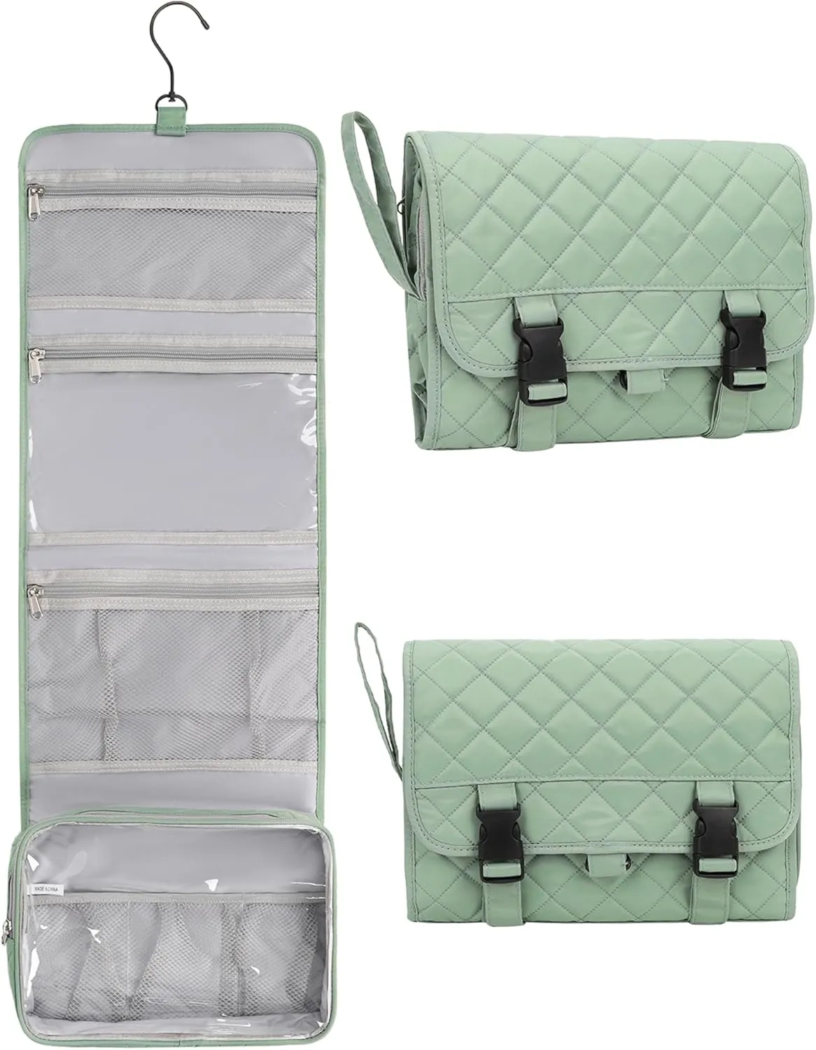 Relavel Travel Hanging Toiletry Bag for Men Women Travel Kit Shaving Bag Waterproof Large Makeup Bag Wash Bag Makeup Organizer Cosmetic Case for Bathroom Shower Green Pro