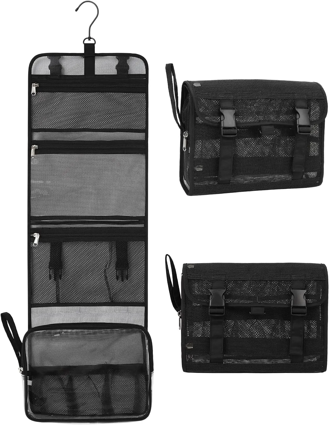 Relavel Travel Hanging Toiletry Bag for Men Women Travel Kit Shaving Bag Waterproof Large Makeup Bag Wash Bag Makeup Organizer Cosmetic Case for Bathroom Shower Shower Caddy Black