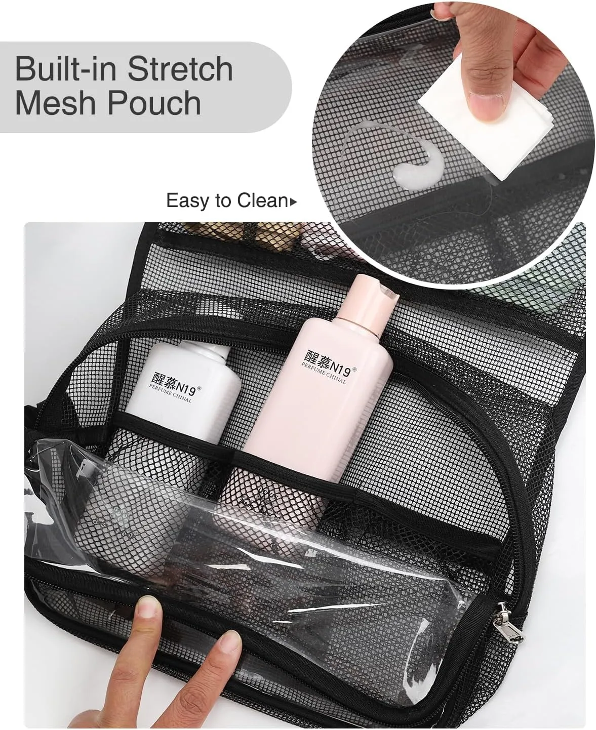 Relavel Travel Hanging Toiletry Bag for Men Women Travel Kit Shaving Bag Waterproof Large Makeup Bag Wash Bag Makeup Organizer Cosmetic Case for Bathroom Shower Shower Caddy Black