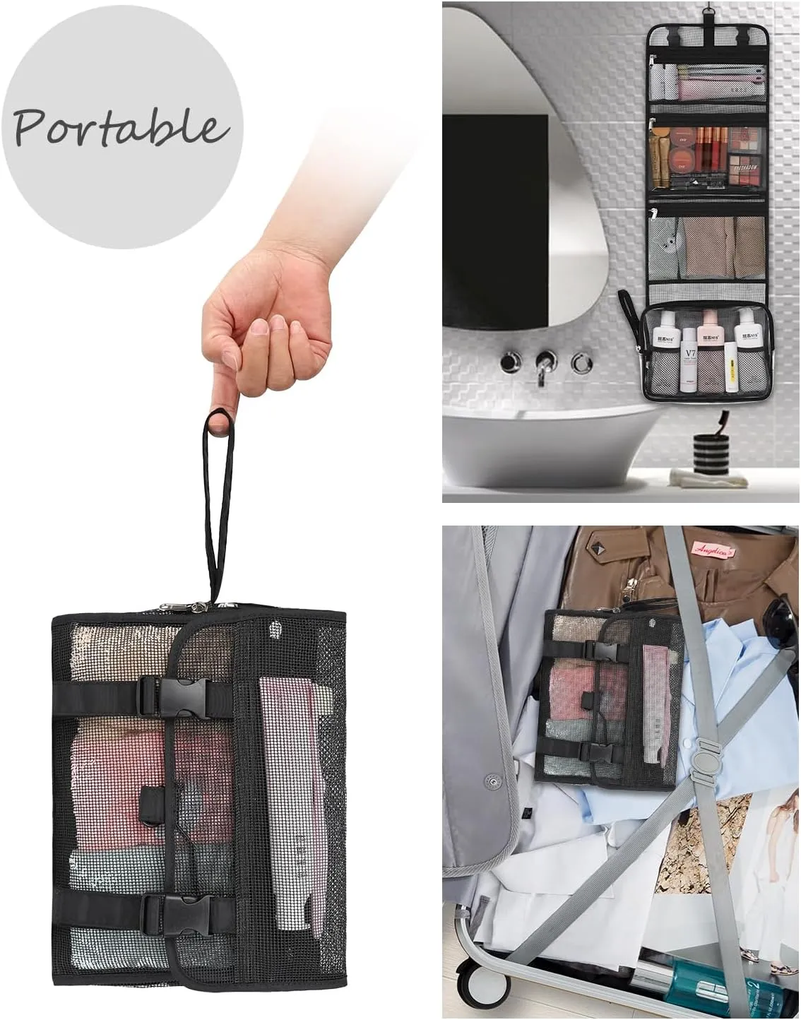 Relavel Travel Hanging Toiletry Bag for Men Women Travel Kit Shaving Bag Waterproof Large Makeup Bag Wash Bag Makeup Organizer Cosmetic Case for Bathroom Shower Shower Caddy Black