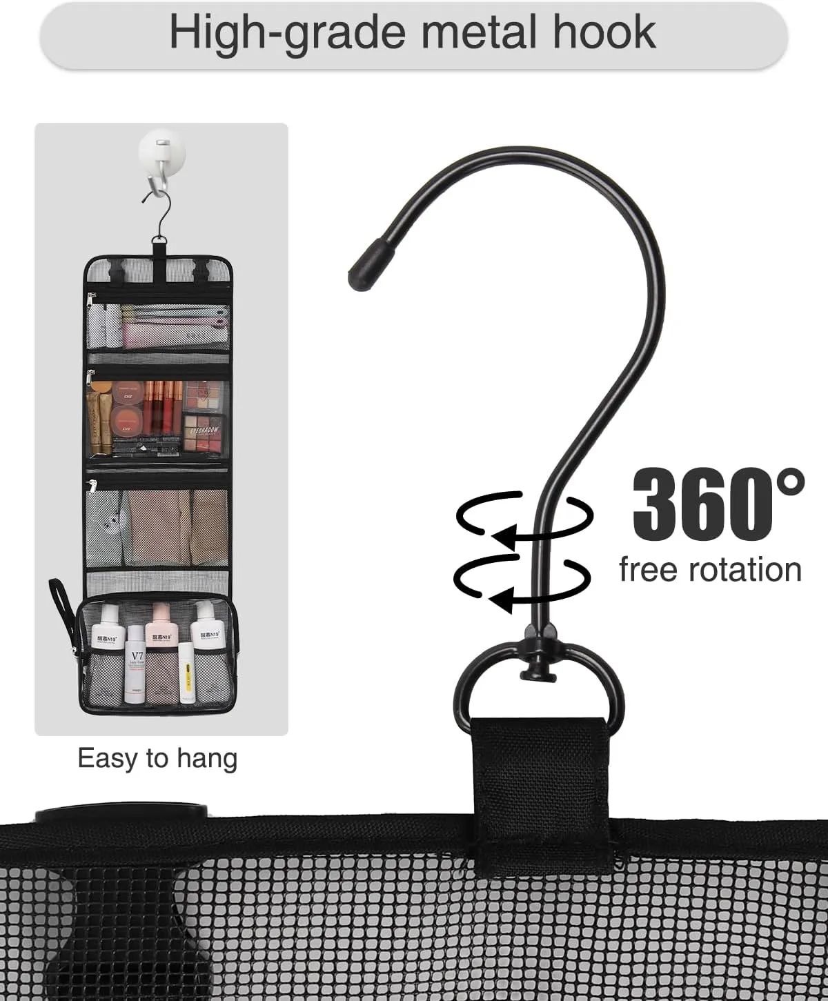 Relavel Travel Hanging Toiletry Bag for Men Women Travel Kit Shaving Bag Waterproof Large Makeup Bag Wash Bag Makeup Organizer Cosmetic Case for Bathroom Shower Shower Caddy Black