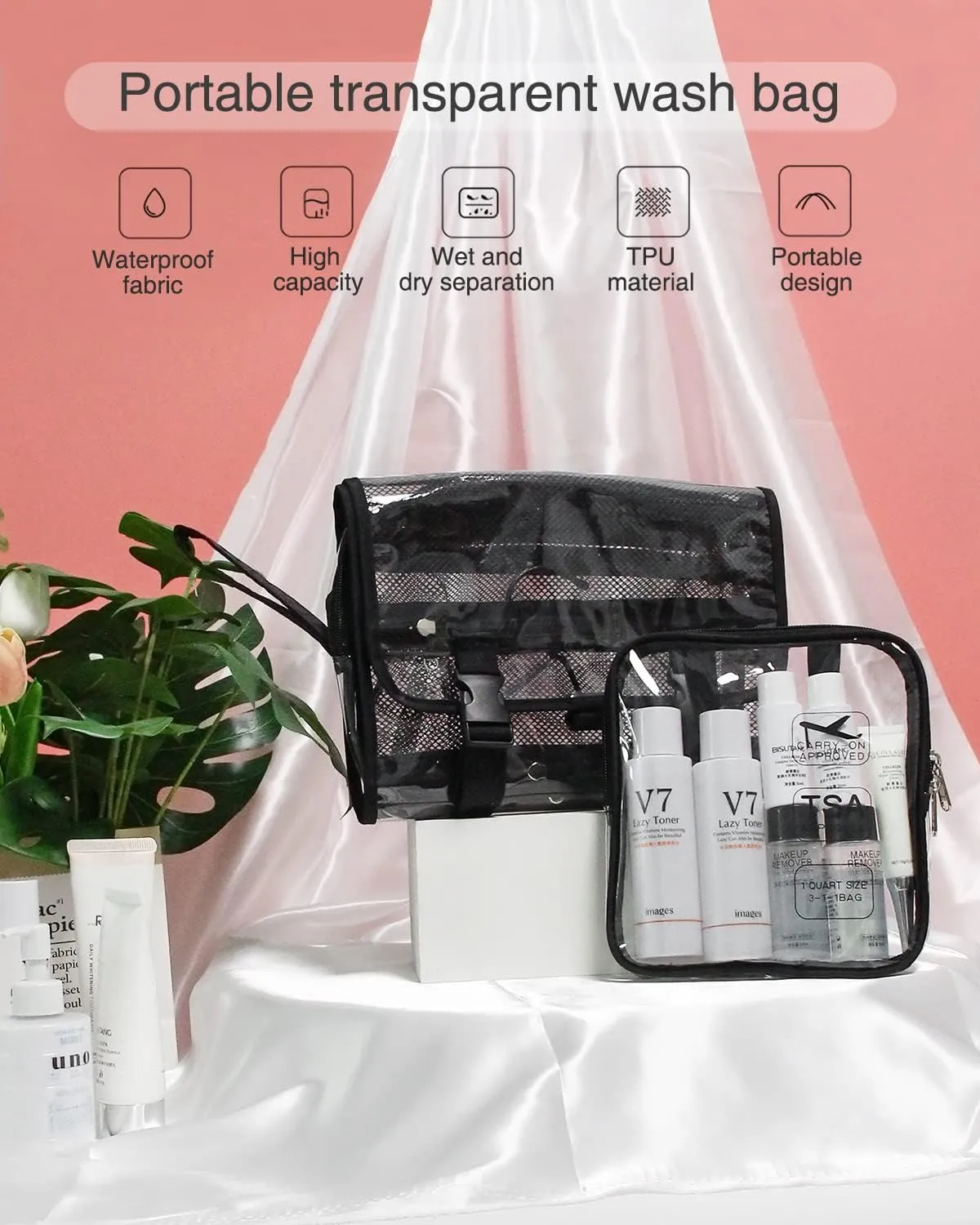Relavel Travel Hanging Toiletry Bag for Men Women with Clear TSA Approved Toiletry Bag, Travel Kit Shaving Bag Waterproof Large Makeup Bag Wash Bag Makeup Organizer Cosmetic Case