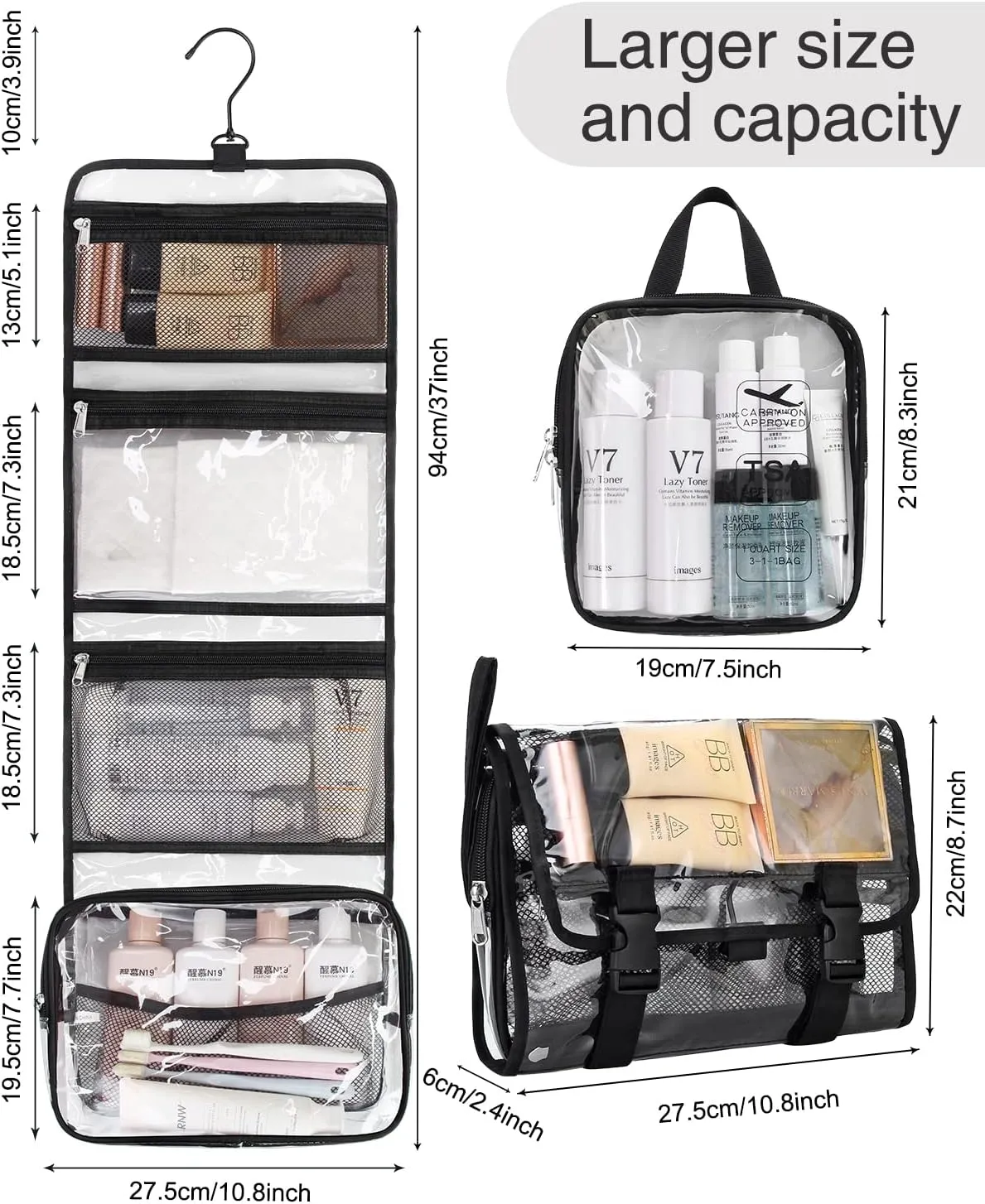 Relavel Travel Hanging Toiletry Bag for Men Women with Clear TSA Approved Toiletry Bag, Travel Kit Shaving Bag Waterproof Large Makeup Bag Wash Bag Makeup Organizer Cosmetic Case