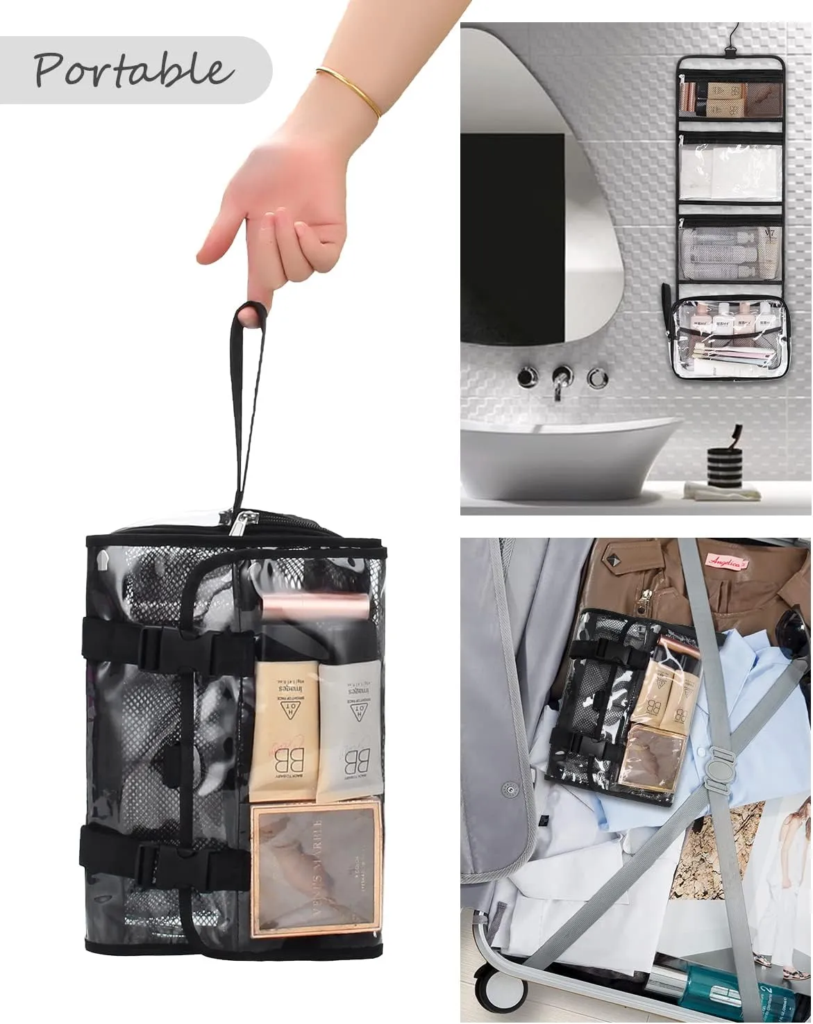 Relavel Travel Hanging Toiletry Bag for Men Women with Clear TSA Approved Toiletry Bag, Travel Kit Shaving Bag Waterproof Large Makeup Bag Wash Bag Makeup Organizer Cosmetic Case