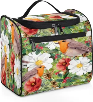 Retro Flower Birds Hanging Toiletry Bag for Men Women Travel Cosmetic Makeup Organizer Bag Water Resistant Large Portable Wash Case for Accessories, Toiletries, Cosmetics