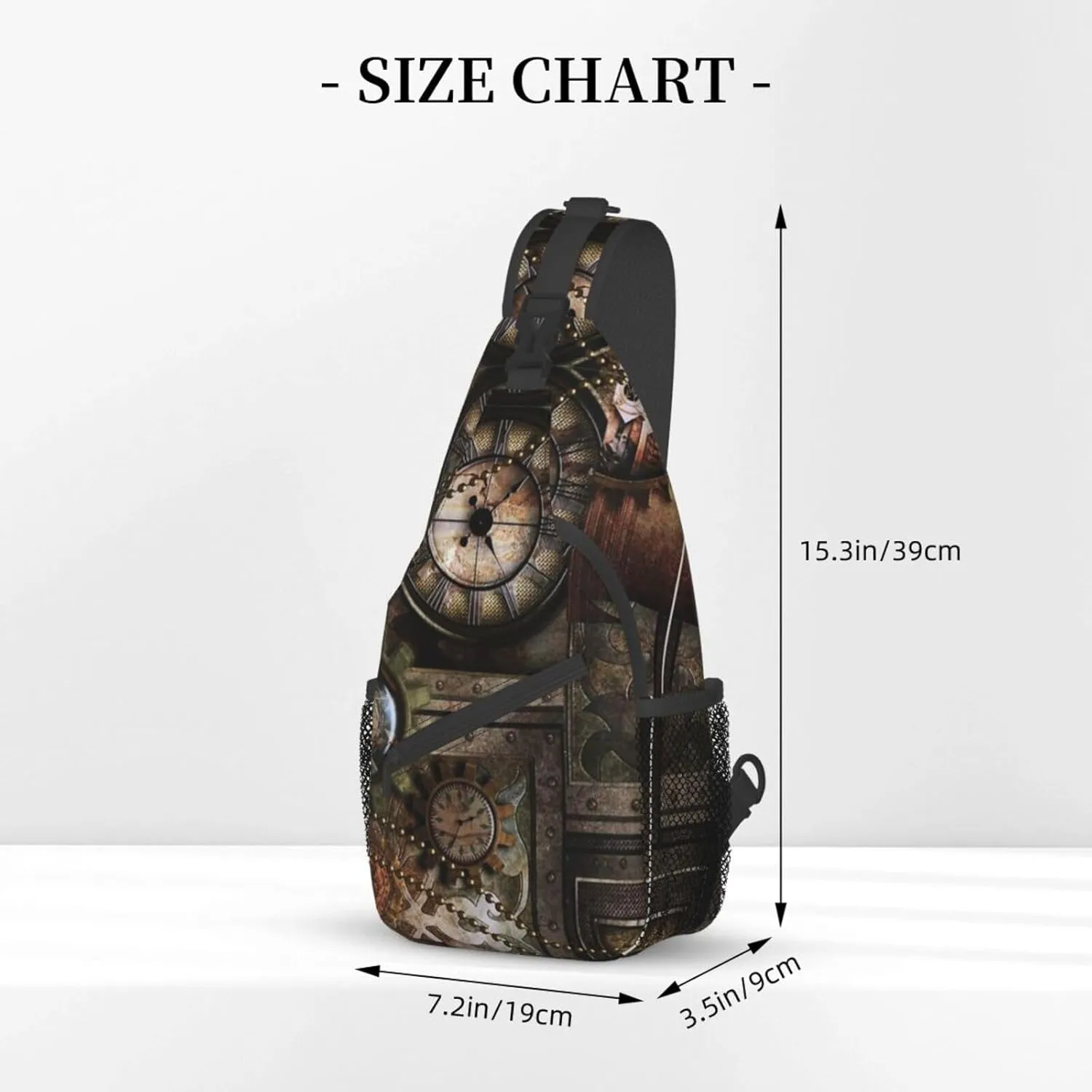 Retro Steampunk Crossbody Bag Clocks Shoulder Bag Backpack Steampunk Sling Bag Chest Casual Daypack