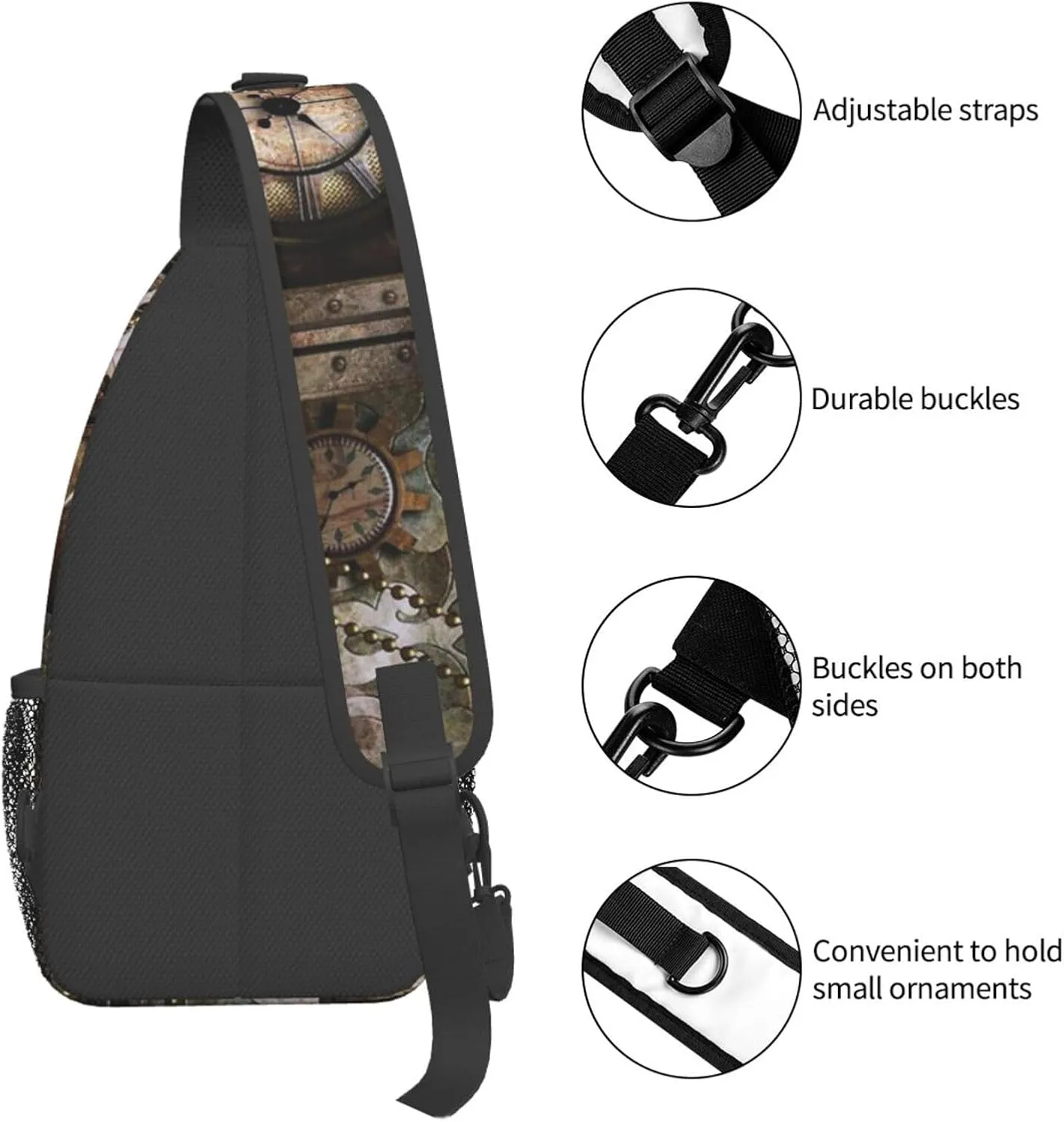 Retro Steampunk Crossbody Bag Clocks Shoulder Bag Backpack Steampunk Sling Bag Chest Casual Daypack
