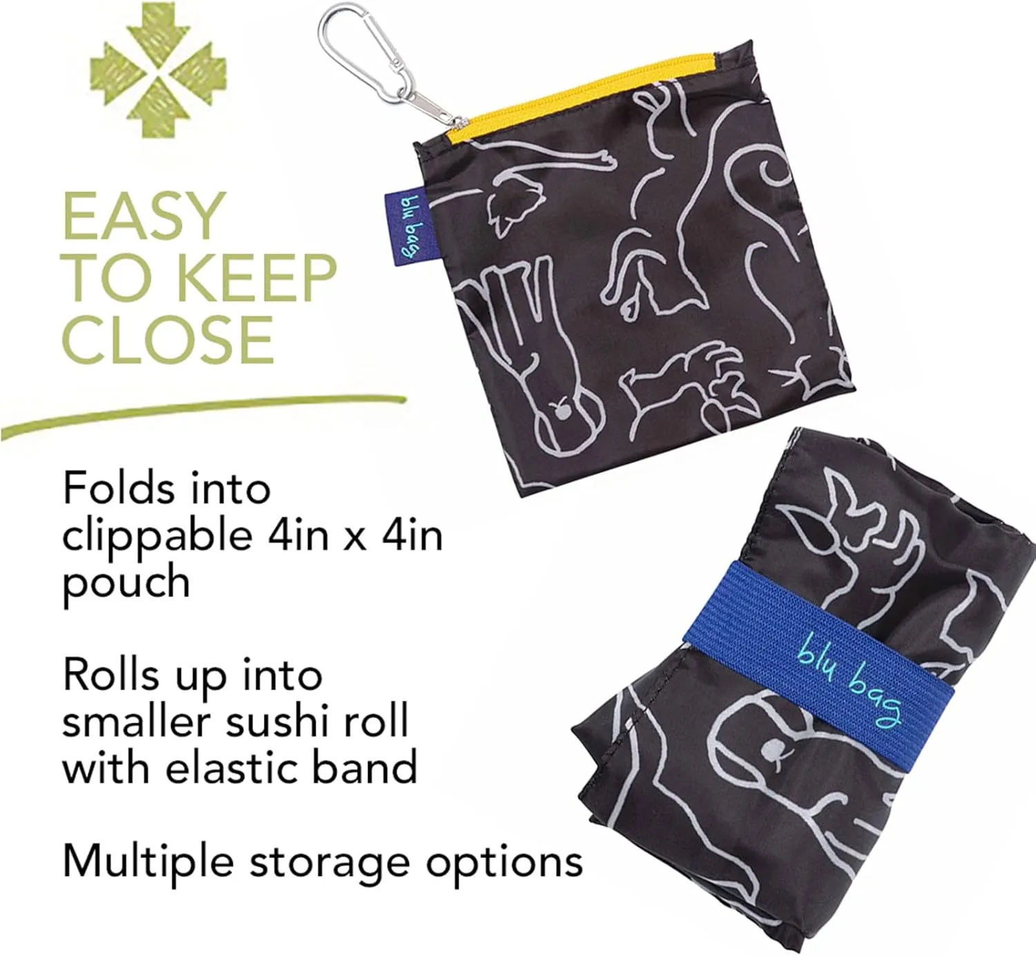 Reusable Grocery Bags - Washable, Foldable, Packable Tote, Large Handles, Heavy Duty, Zippered Top Pouch