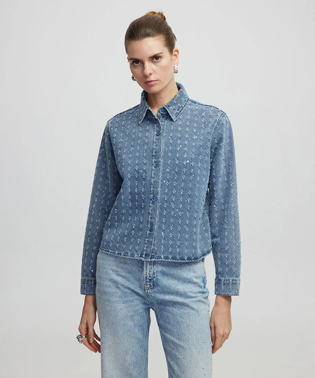 Rhinestone denim shirt