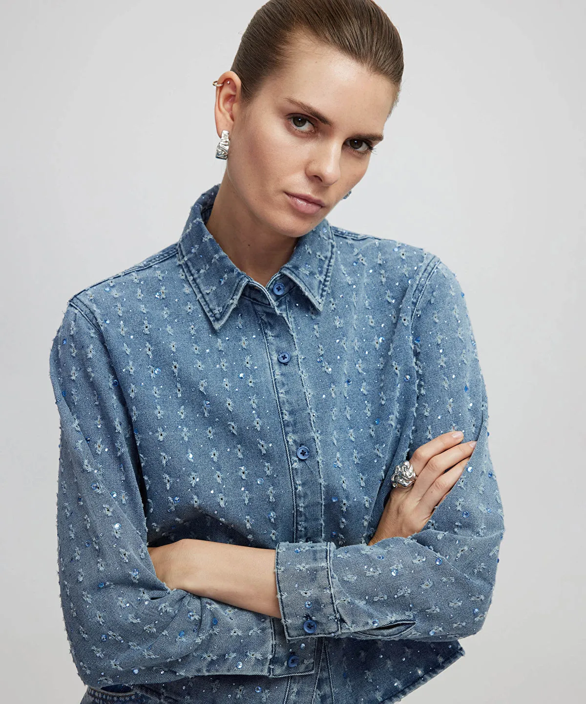 Rhinestone denim shirt