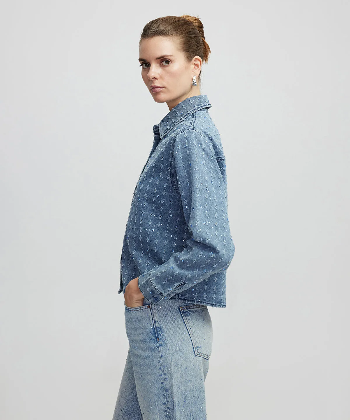 Rhinestone denim shirt