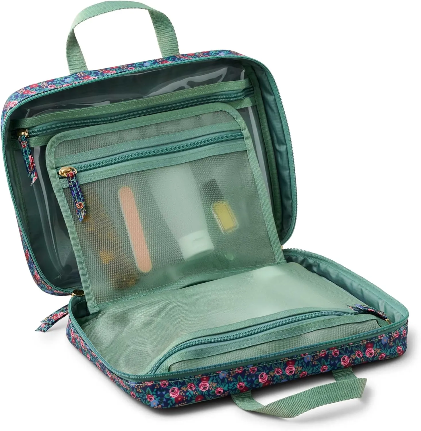 RIFLE PAPER CO. Travel Cosmetic Case, Unit Includes Pockets for storage, Simply Wipe to Easily Clean, Unique Travel Accessory, Stylized Pattern, Floral Rosa