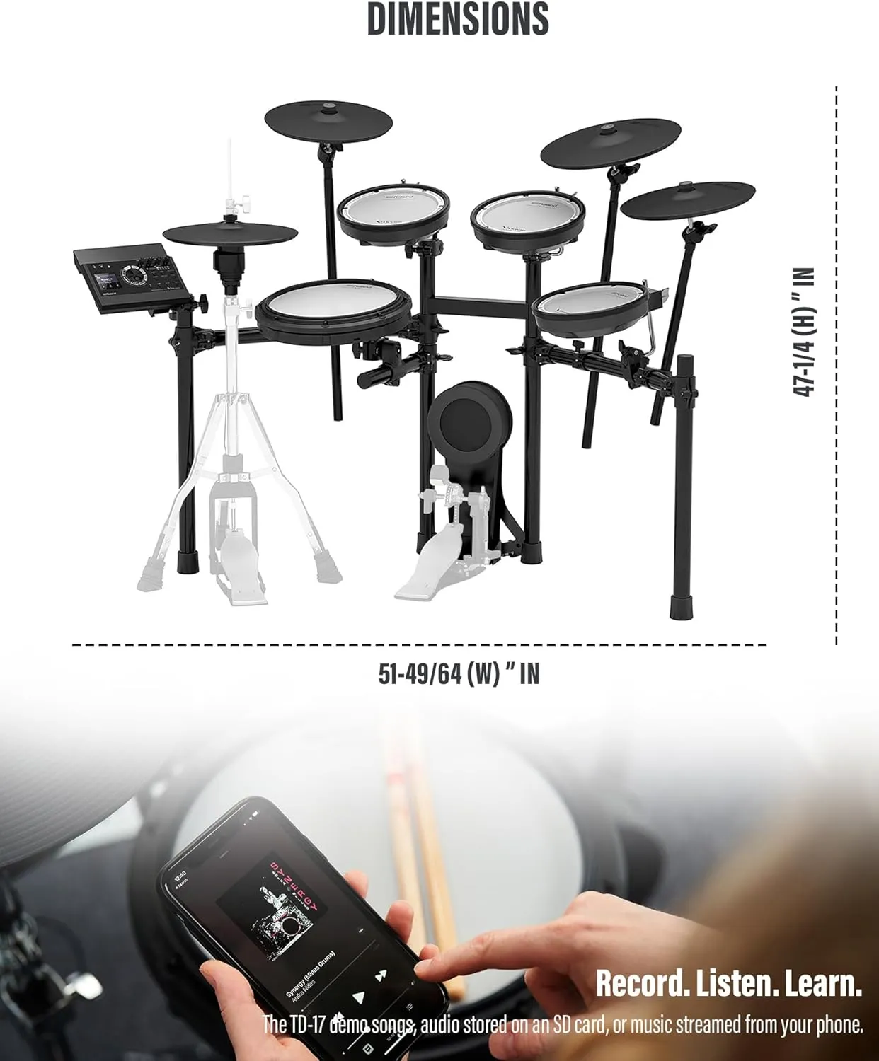 Roland Generation 2 V-Drums TD-17KVX2 Electronic Drum Set Bundle with 3.5mm Audio Cable, Drumstick Bag, 3 Pairs of Drumsticks, and Austin Bazaar Polishing Cloth
