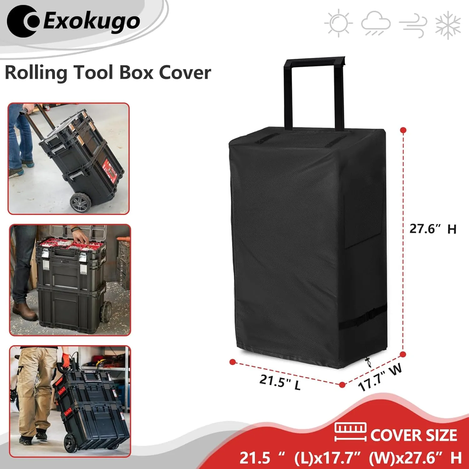 Rolling Tool Box Cover for Stackable Tool Box System with Wheels, Black