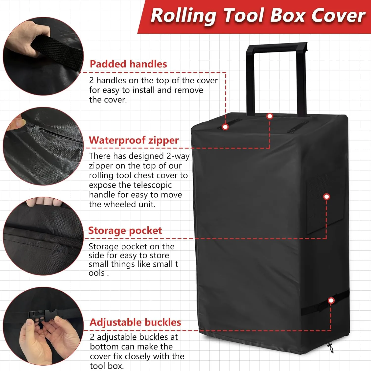 Rolling Tool Box Cover for Stackable Tool Box System with Wheels, Black