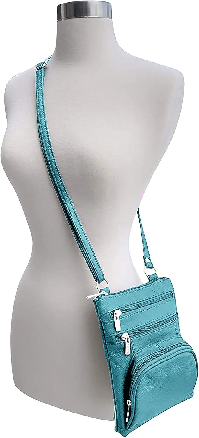Roma Leathers Genuine X-Large Crossbody Purse, Multi-Pocket, Adjustable Strap, XL