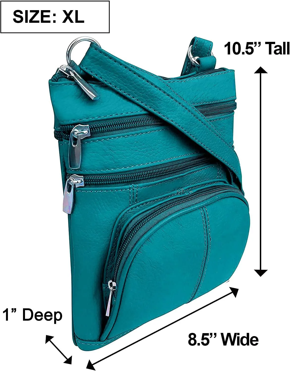 Roma Leathers Genuine X-Large Crossbody Purse, Multi-Pocket, Adjustable Strap, XL