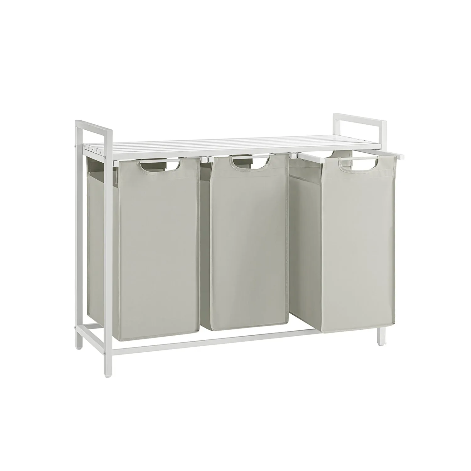 Rootz 3 Tier Laundry Sorter Cart - White Laundry Bag Organizer - Rolling Storage Cart - Steel Frame - 92.5cm x 33cm x 72cm
