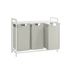 Rootz 3 Tier Laundry Sorter Cart - White Laundry Bag Organizer - Rolling Storage Cart - Steel Frame - 92.5cm x 33cm x 72cm