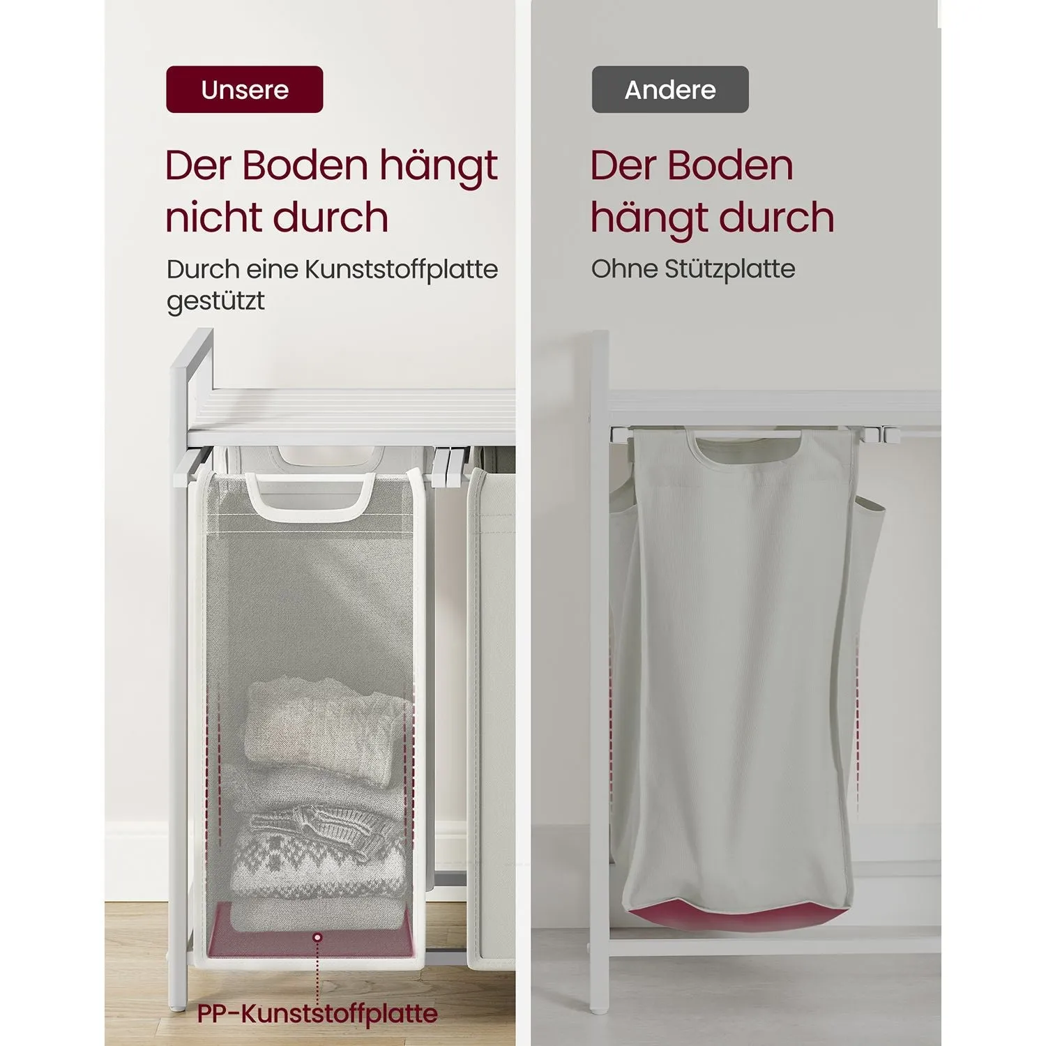 Rootz 3 Tier Laundry Sorter Cart - White Laundry Bag Organizer - Rolling Storage Cart - Steel Frame - 92.5cm x 33cm x 72cm