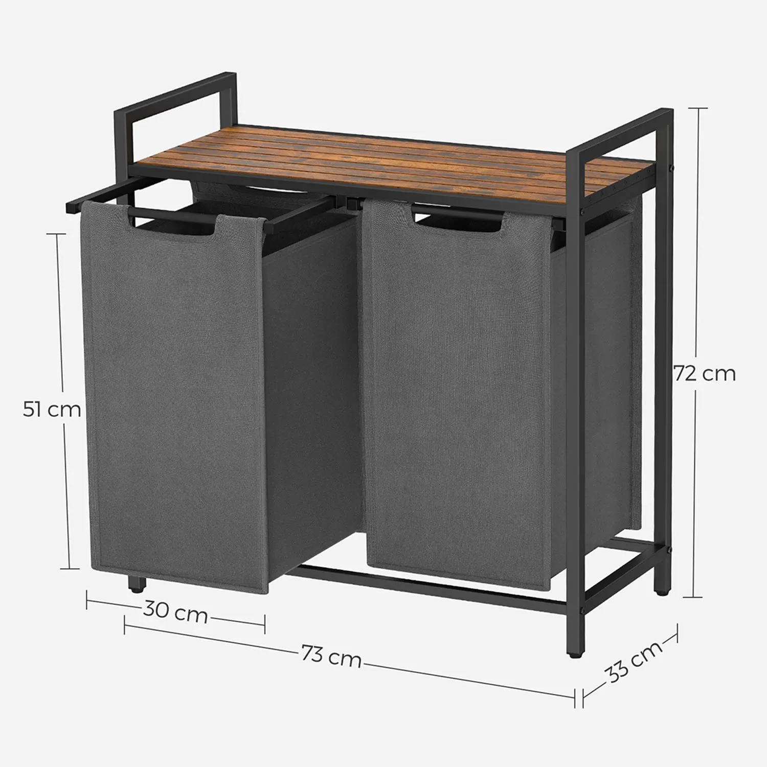 Rootz Laundry Basket Set - Vintage Hamper - Clothes Storage - MDF and Steel Construction - 73cm x 33cm x 72cm - Includes Anti-Tippers - Max Load 30kg