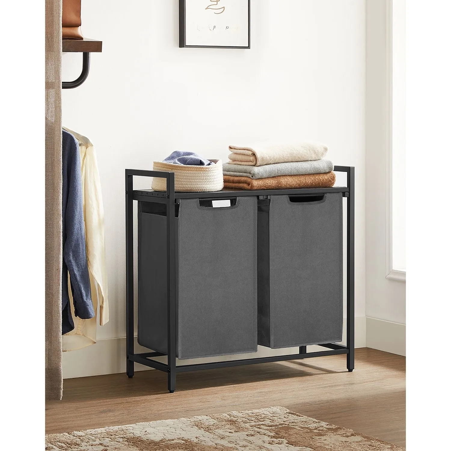 Rootz Laundry Basket Set - Vintage Hamper - Clothes Storage - MDF and Steel Construction - 73cm x 33cm x 72cm - Includes Anti-Tippers - Max Load 30kg