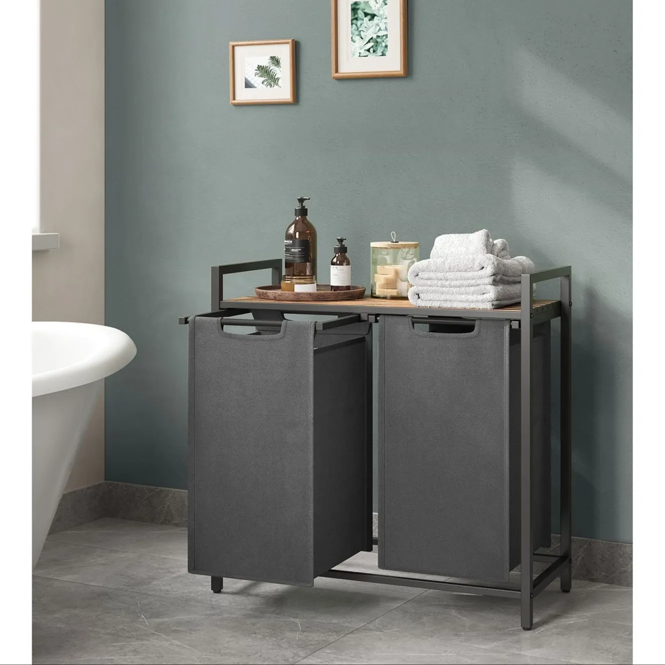 Rootz Laundry Basket Set - Vintage Hamper - Clothes Storage - MDF and Steel Construction - 73cm x 33cm x 72cm - Includes Anti-Tippers - Max Load 30kg