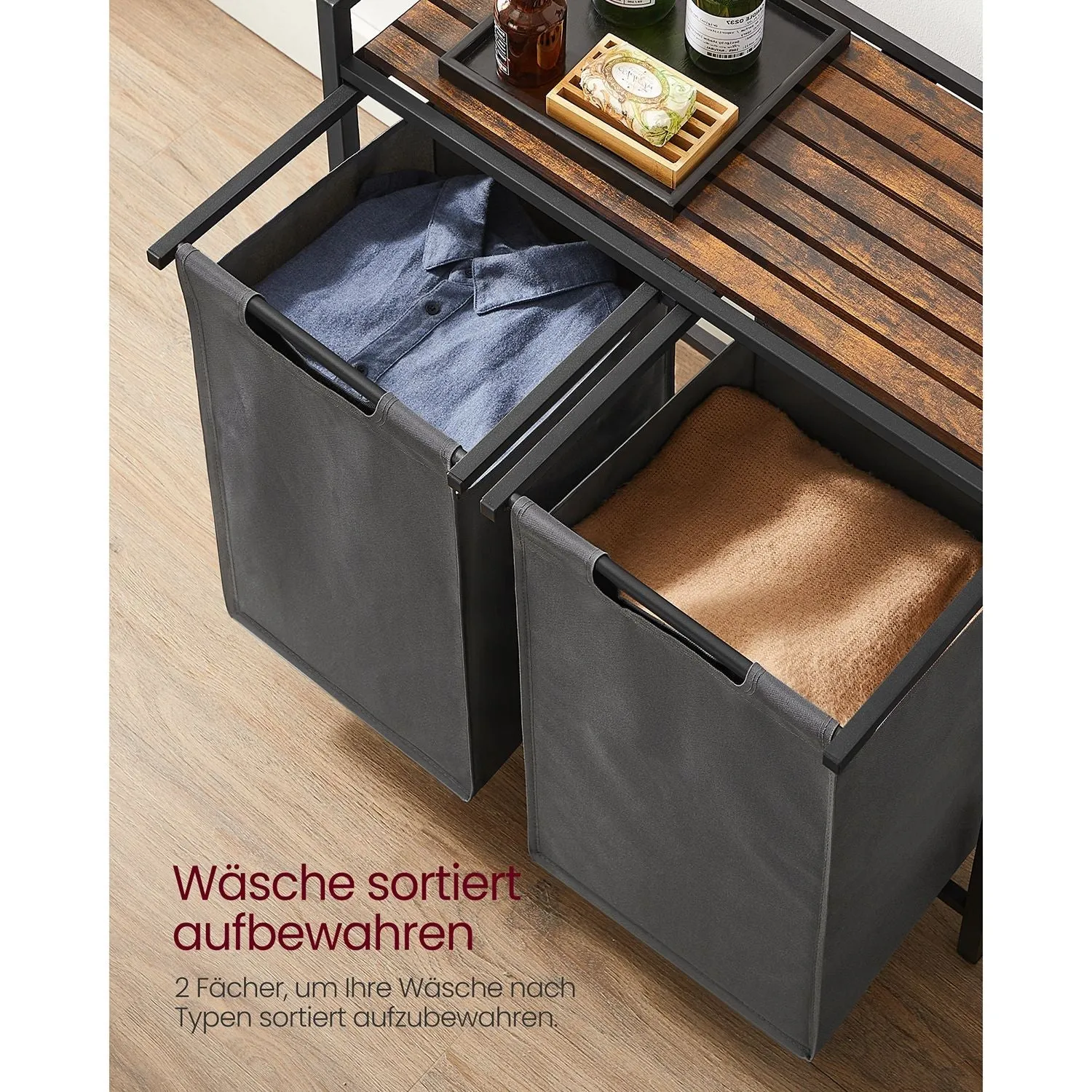 Rootz Laundry Basket Set - Vintage Hamper - Clothes Storage - MDF and Steel Construction - 73cm x 33cm x 72cm - Includes Anti-Tippers - Max Load 30kg