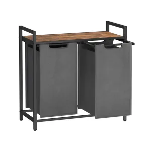 Rootz Laundry Basket Set - Vintage Hamper - Clothes Storage - MDF and Steel Construction - 73cm x 33cm x 72cm - Includes Anti-Tippers - Max Load 30kg