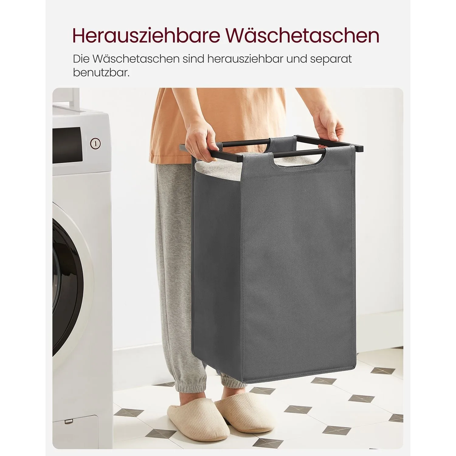 Rootz Laundry Basket Set - Vintage Hamper - Clothes Storage - MDF and Steel Construction - 73cm x 33cm x 72cm - Includes Anti-Tippers - Max Load 30kg