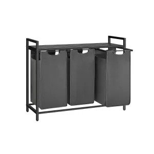 Rootz Laundry Basket with Shelf - Black-Gray Storage Organizer - MDF Steel Oxford Cloth - Large Capacity - Easy Assembly - Space Saving Design - 92.5cm x 33cm x 72cm