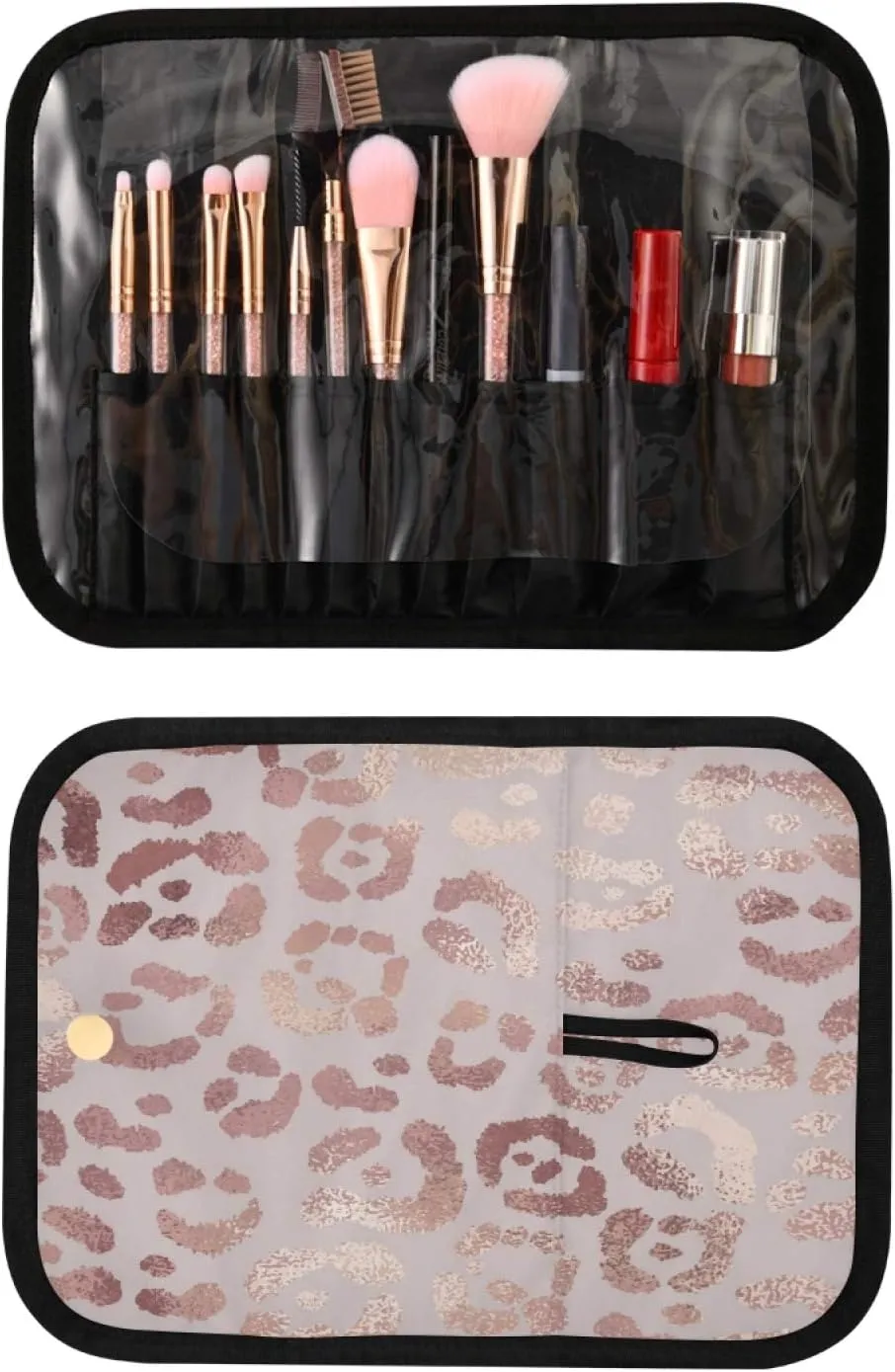 Rose Gold Leopard Print Travel Toiletry Bag Cosmetic Make up Brush Cases Hanging Water-resistant Accessories Organizer for Women 3PCS