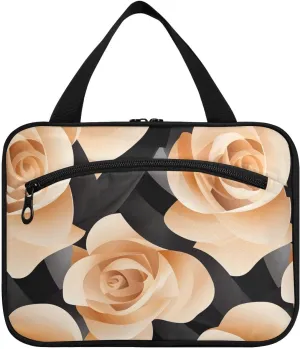 Rose Velvet Ribbon Caramel and Black hanging toiletry bag for women with hook, designer cute waterproof cosmetic bag for mom bathroom bolso de mano para hombre