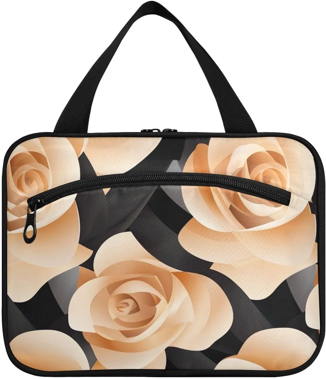 Rose Velvet Ribbon Caramel and Black hanging toiletry bag for women with hook, designer cute waterproof cosmetic bag for mom bathroom bolso de mano para hombre