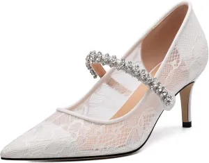 ROSERWISH Women's Closed Toe Rhinstone Wedding Low Heel Kitten Heels Pointed Toe Pumps High Heeled Prom Party Dress Shoes