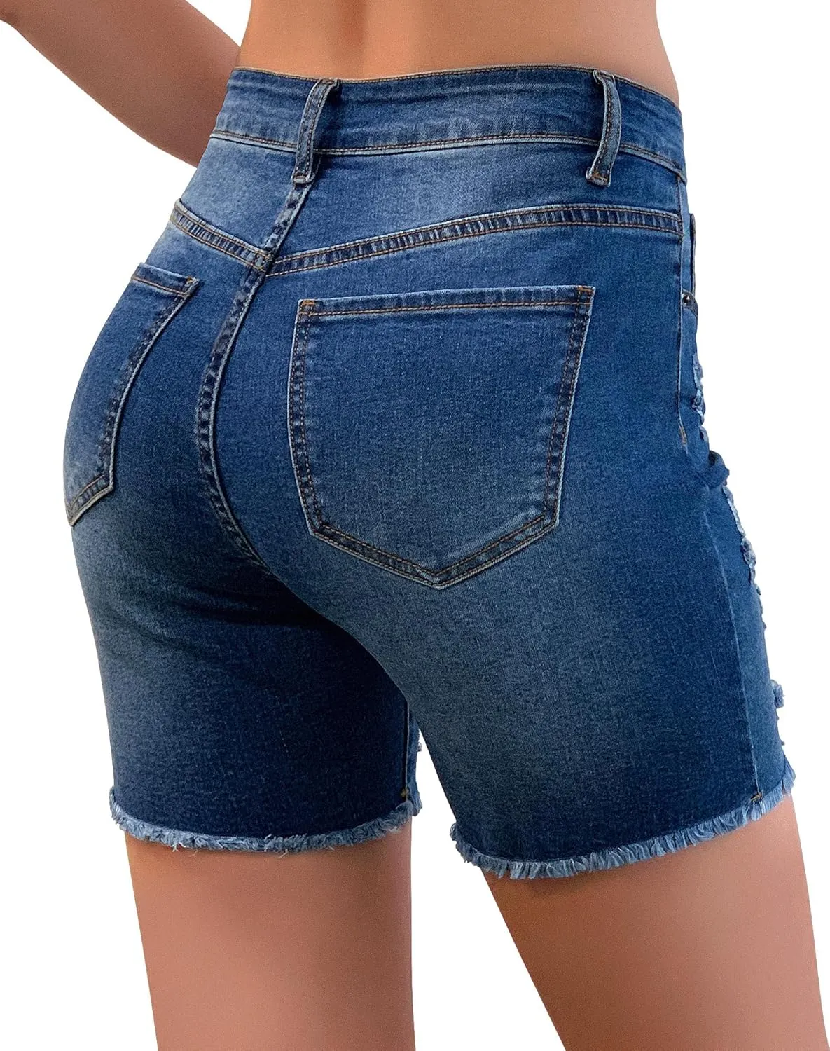 roswear Women’s Casual Summer Ripped High Waisted Denim Shorts Stretch Distressed Frayed Raw Hem Jean Shorts