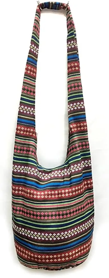 ROUROU Shoulder Bag for women Hippie Crossbody Bag Bohemian Satchel Printed Cotton Linen Hobo Bag Purse